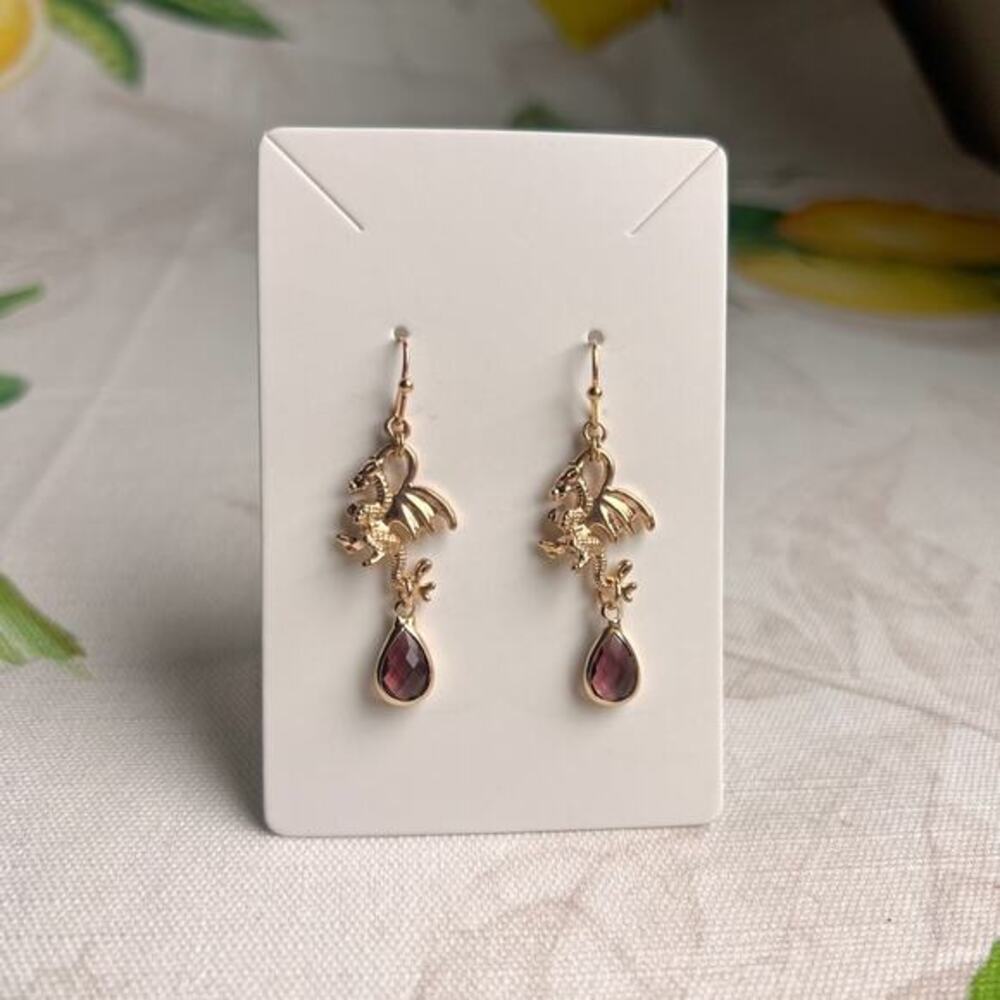 Garnet Wine Dragon Earrings, Victorian Historical Whimsical Fun Gift Earrings